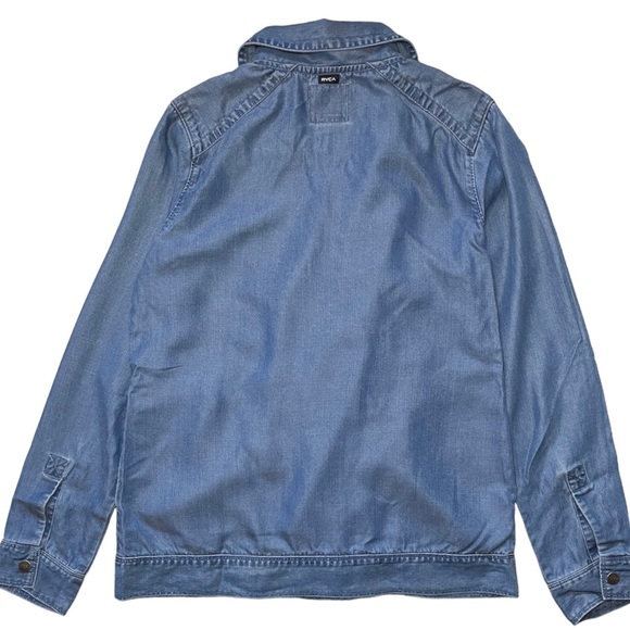 RVCA Womens Small Moto Jacket Rayon Lightweight Blue Full Zip Long Sleeve - Picture 3 of 8